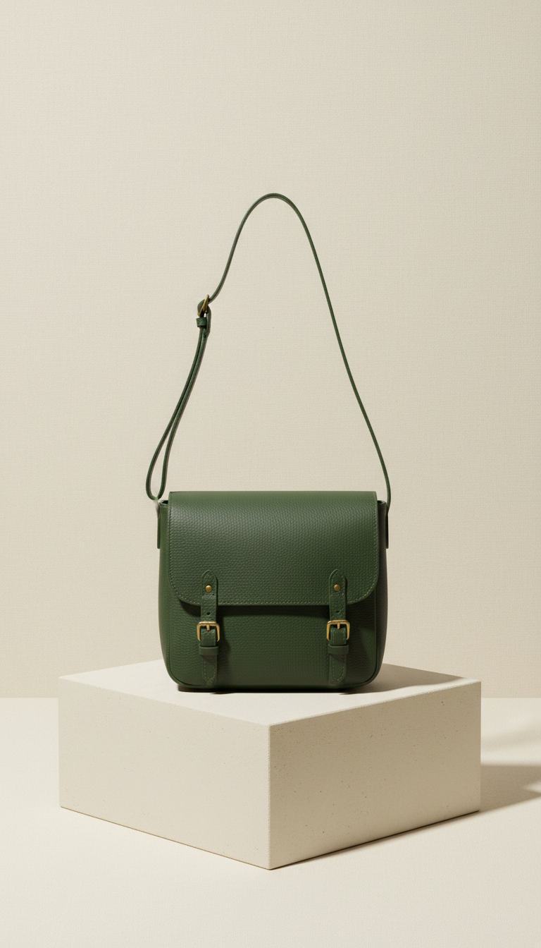 Sac bandoulière cuir vert forêt profond
