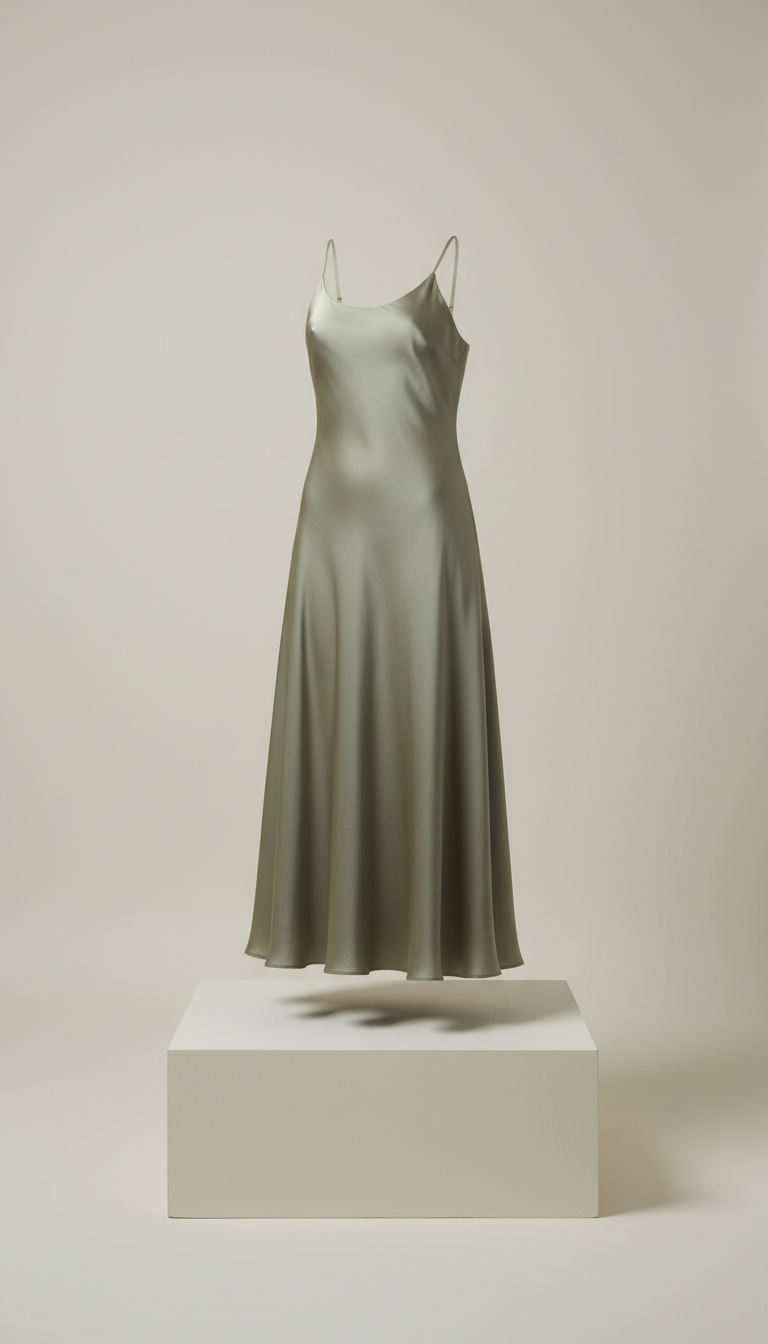 Robe midi soie vert olive brume