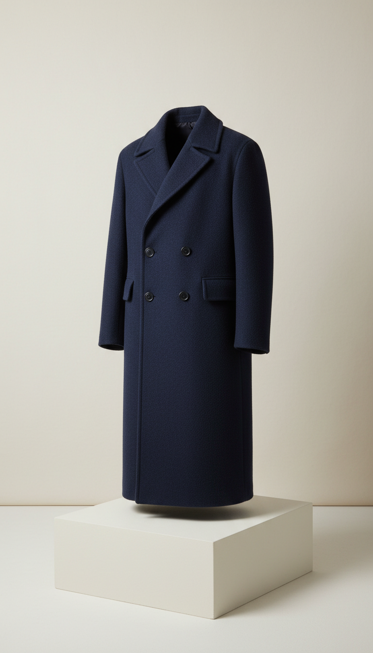 Manteau croisé laine bleu encre