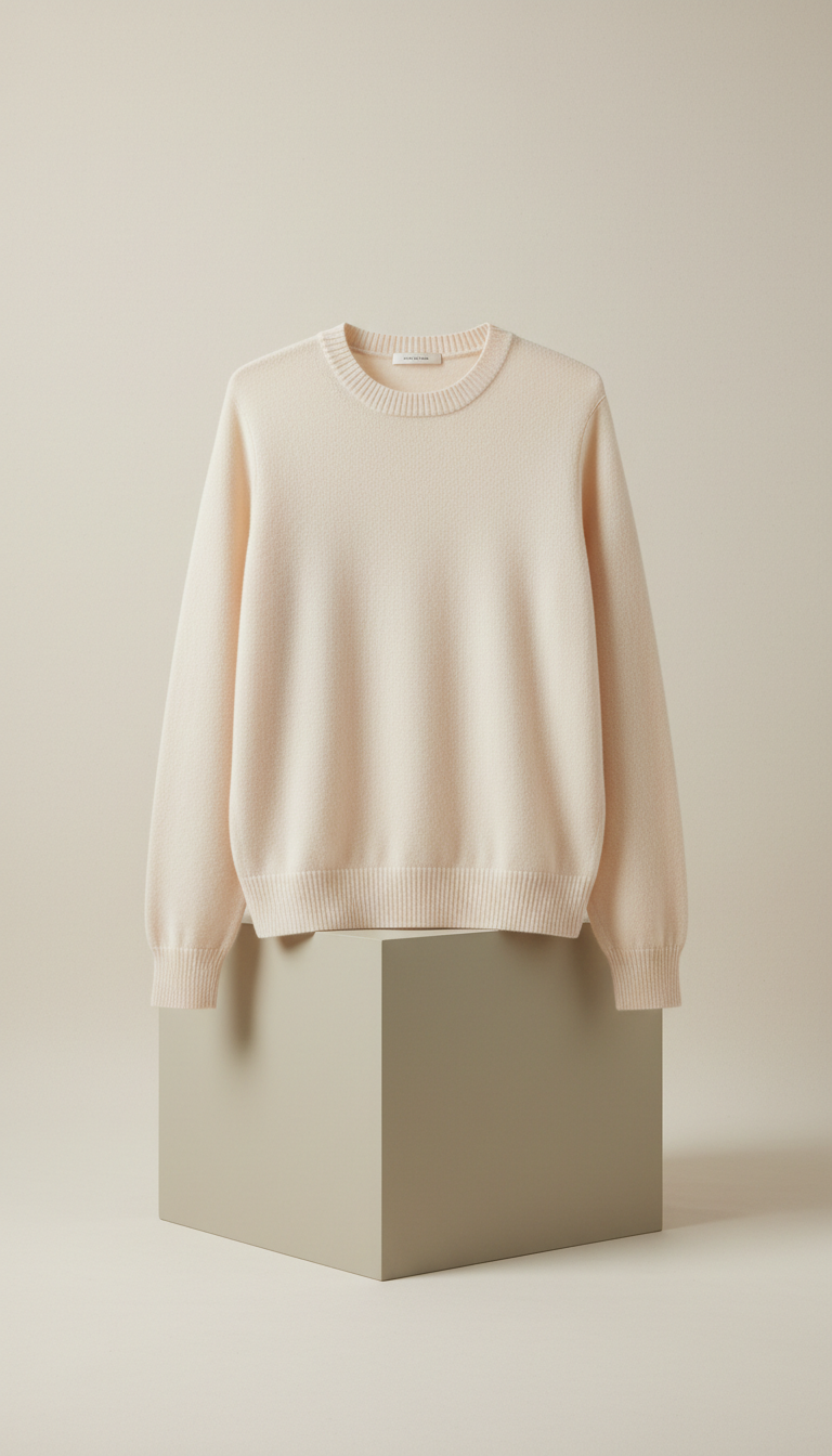 Pull col rond cachemire ivoire pierre clair